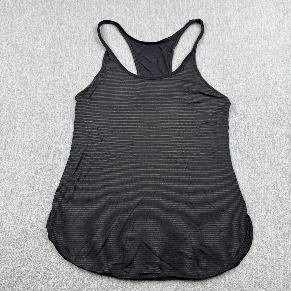 Lululemon Tank Top Women 6 Black Pinstriped Racerback Stretch Gym Yoga Athletic